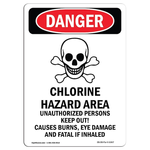 Signmission OSHA Danger Sign, 24" Height, Rigid Plastic, Chlorine Hazard Area, Portrait, 1824-V-1067 OS-DS-P-1824-V-1067 - main
